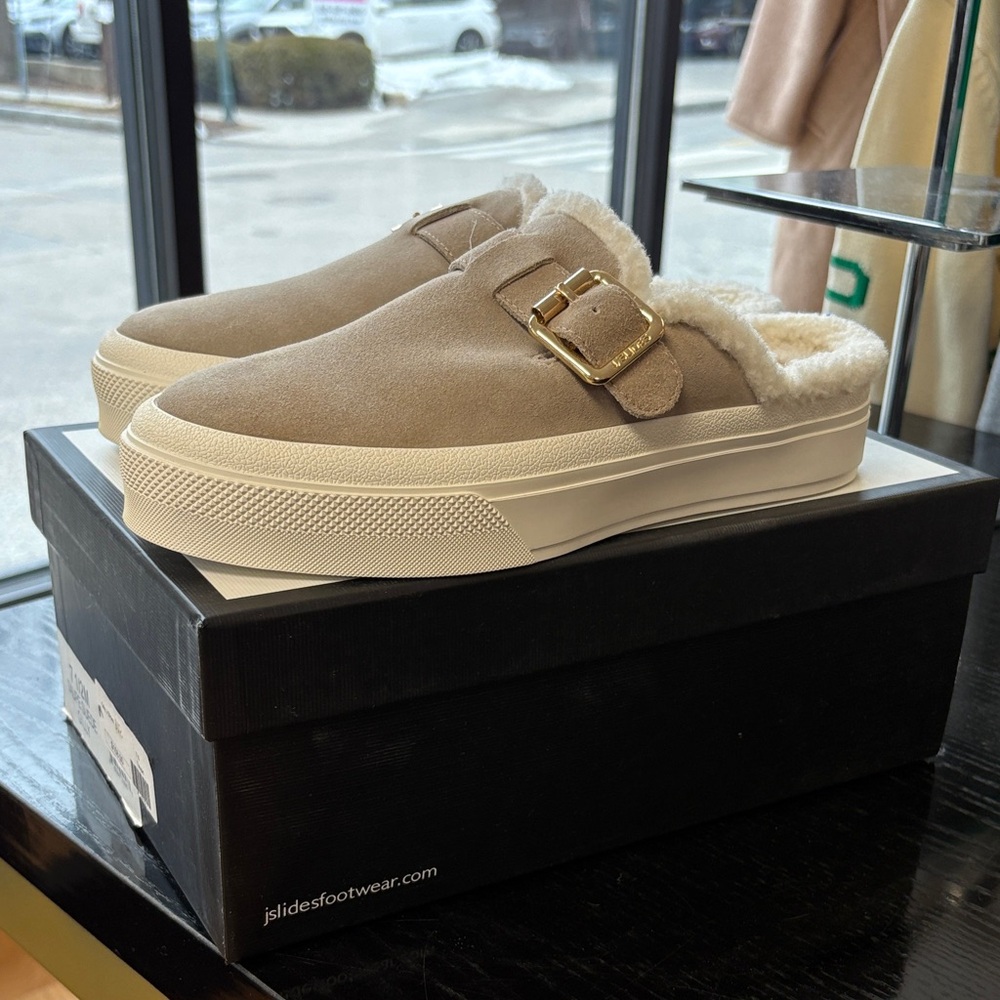 J/Slides Gilly Taupe Suede Slip-On Shoes